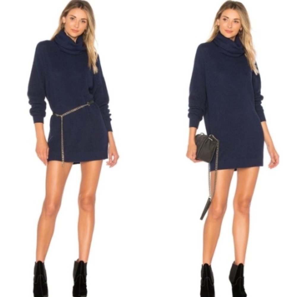 REVOLVE Tularosa Lenox Navy Turtleneck Cable Knit Long Sleeve Sweater Dress